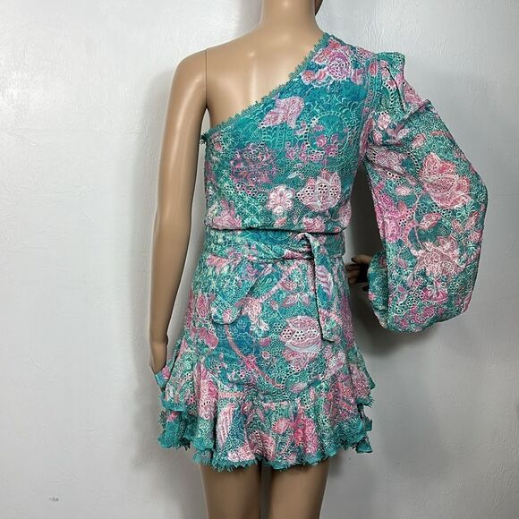HEMANT & NANDITA Kefi One Shoulder Mini Dress in
Cyan Size S - Picture 7 of 13